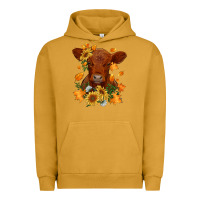 Pigment Peanut Butter fall red angus calf dried leaves and sunflowers Urban Hoodie - RanaPortraitStore