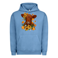 Pigment Pebble Blue fall red angus calf dried leaves and sunflowers Urban Hoodie - RanaPortraitStore