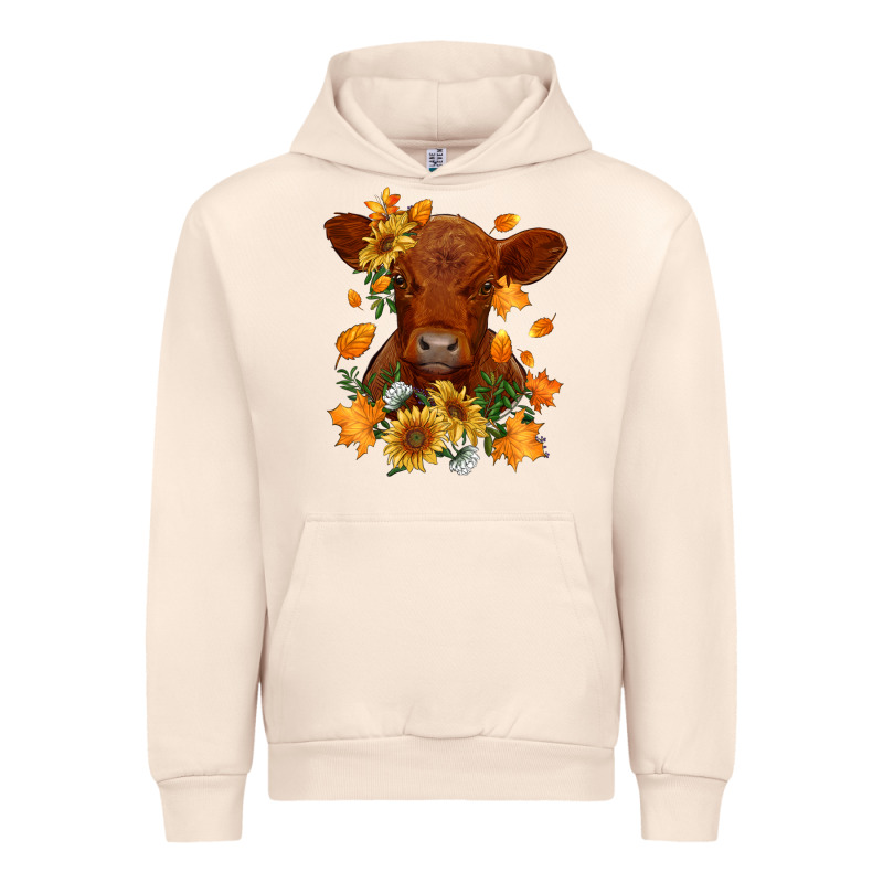 Fall Red Angus Calf Dried Leaves And Sunflowers Urban Hoodie by RanaPortraitStore | Teevron