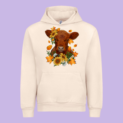 Fall Red Angus Calf Dried Leaves And Sunflowers Urban Hoodie Designed By Ranaportraitstore