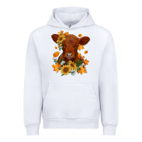 White fall red angus calf dried leaves and sunflowers Urban Hoodie - RanaPortraitStore