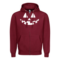 Burgundy halloween jack o lantern (white) Zipper Hoodie - artisFamous