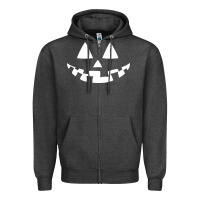 Charcoal Heather halloween jack o lantern (white) Zipper Hoodie - artisFamous