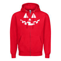 Red halloween jack o lantern (white) Zipper Hoodie - artisFamous