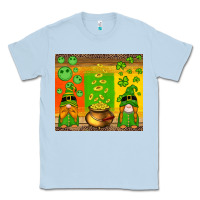 Dusty Blue st patricks gnomes and coins with shamrock Classic Tee - Artiststas