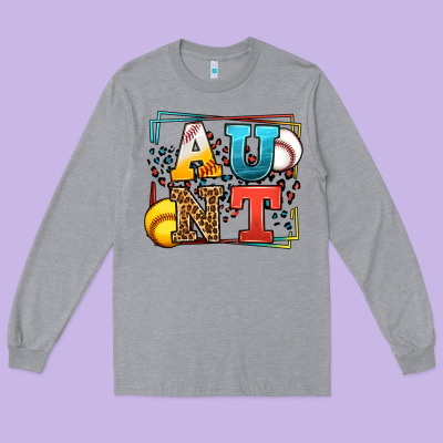 Baseball And Softball Aunt Leopard Frame Long Sleeve Tee Designed By Lillyallendesigns