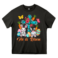 Asphalt He is risen with Cross Easter Day Heavy Core Tee - HowdyJamesFarm