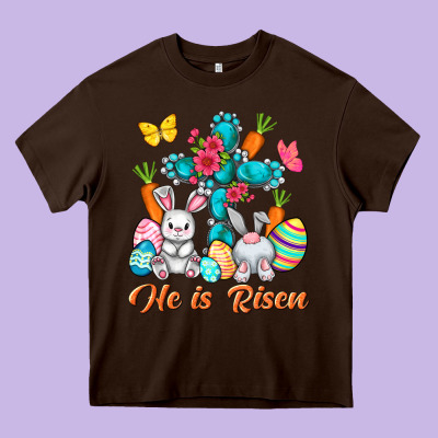 He Is Risen With Cross Easter Day Heavy Core Tee Designed By Howdyjamesfarm