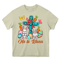 Mossy He is risen with Cross Easter Day Heavy Core Tee - HowdyJamesFarm