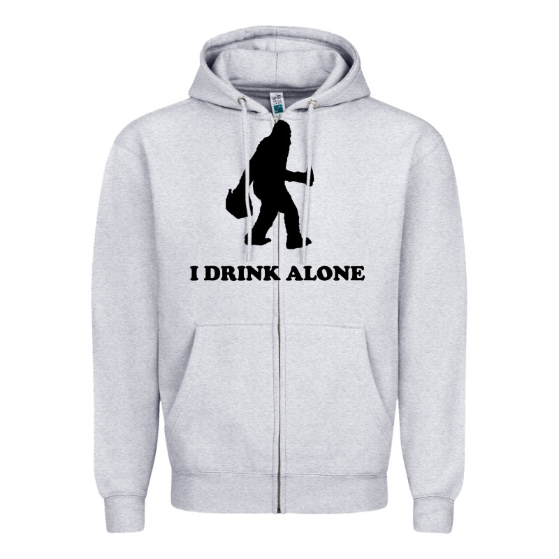 Bigfoot Sasquatch I Drink Alone Zipper Hoodie by artisFamous | Teevron