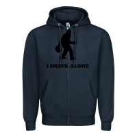 Navy bigfoot sasquatch i drink alone Zipper Hoodie - artisFamous