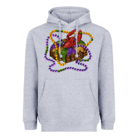 Heather Grey mardi gras craw fish king cake with leopard Heavyweight Hoodie - RanaPortraitStore