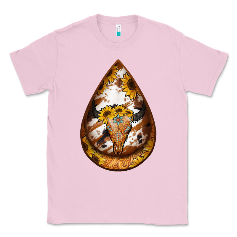 Sunflower Tooled Leather Bullskull Teardrop Earrings Classic Tee by Jasminsmagicworld | Teevron