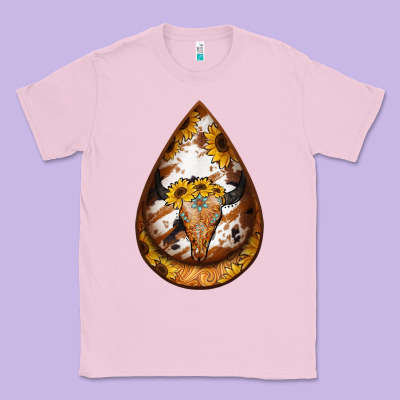 Sunflower Tooled Leather Bullskull Teardrop Earrings Classic Tee Designed By Jasminsmagicworld