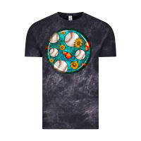 Cloud Black baseball with sunflower round earrings Vintage Tee - BundleAndBundleShop