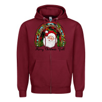 Burgundy merry christmas y'all rainbow Zipper Hoodie - JahusDesignShop