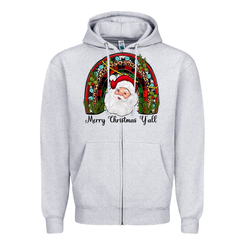 Merry Christmas Y'all Rainbow Zipper Hoodie by JahusDesignShop | Teevron