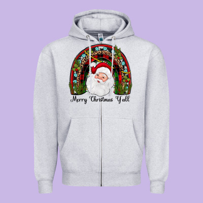 Merry Christmas Y'all Rainbow Zipper Hoodie Designed By Jahusdesignshop