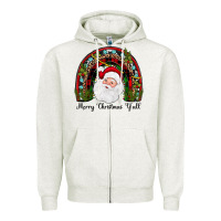 Oatmeal Heather merry christmas y'all rainbow Zipper Hoodie - JahusDesignShop