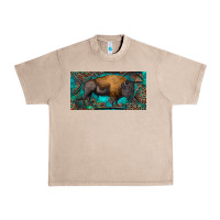 French Oak Bison with leopard and turquoise Urban Heavy Tee - RanaPortraitStore