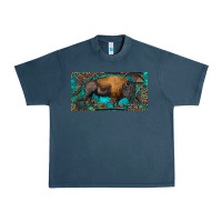 Midnight Navy Bison with leopard and turquoise Urban Heavy Tee - RanaPortraitStore
