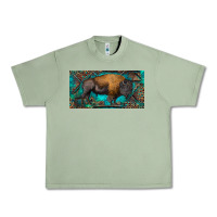 Oil Green Bison with leopard and turquoise Urban Heavy Tee - RanaPortraitStore