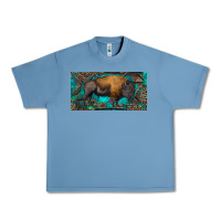 Pebble Blue Bison with leopard and turquoise Urban Heavy Tee - RanaPortraitStore