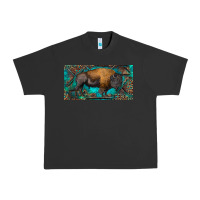 Pigment Black Bison with leopard and turquoise Urban Heavy Tee - RanaPortraitStore