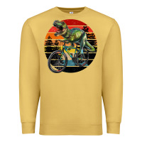 Antique Gold t rex dinosaur riding bicycle with retro forest sunset Premium Sweatshirt - RanaPortraitStore