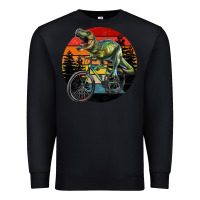 Black t rex dinosaur riding bicycle with retro forest sunset Premium Sweatshirt - RanaPortraitStore