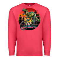 Cardinal t rex dinosaur riding bicycle with retro forest sunset Premium Sweatshirt - RanaPortraitStore
