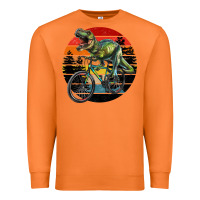 Carrot t rex dinosaur riding bicycle with retro forest sunset Premium Sweatshirt - RanaPortraitStore