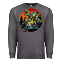 Charcoal Heather t rex dinosaur riding bicycle with retro forest sunset Premium Sweatshirt - RanaPortraitStore