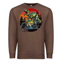 Chestnut t rex dinosaur riding bicycle with retro forest sunset Premium Sweatshirt - RanaPortraitStore