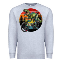 Heather Grey t rex dinosaur riding bicycle with retro forest sunset Premium Sweatshirt - RanaPortraitStore