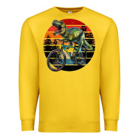 T Rex Dinosaur Riding Bicycle With Retro Forest Sunset Premium Sweatshirt | Teevron