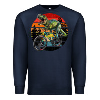Navy t rex dinosaur riding bicycle with retro forest sunset Premium Sweatshirt - RanaPortraitStore