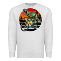 Oatmeal Heather t rex dinosaur riding bicycle with retro forest sunset Premium Sweatshirt - RanaPortraitStore