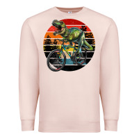 Pale Pink t rex dinosaur riding bicycle with retro forest sunset Premium Sweatshirt - RanaPortraitStore