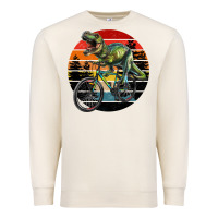 Sandshell t rex dinosaur riding bicycle with retro forest sunset Premium Sweatshirt - RanaPortraitStore