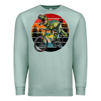 Seafoam t rex dinosaur riding bicycle with retro forest sunset Premium Sweatshirt - RanaPortraitStore