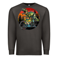 Smoke t rex dinosaur riding bicycle with retro forest sunset Premium Sweatshirt - RanaPortraitStore