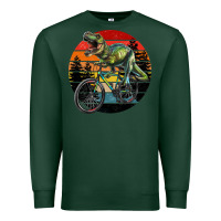 Sports Green t rex dinosaur riding bicycle with retro forest sunset Premium Sweatshirt - RanaPortraitStore