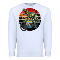 White t rex dinosaur riding bicycle with retro forest sunset Premium Sweatshirt - RanaPortraitStore
