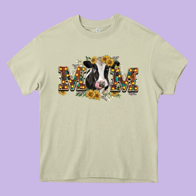 Mom With Cow Heavy Core Tee Designed By Cowgirlartshop
