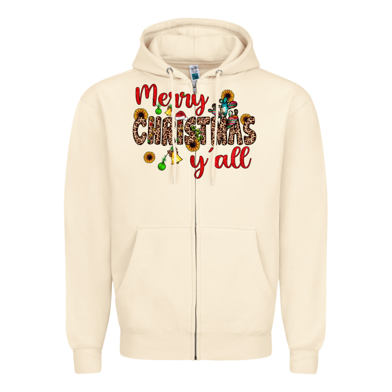 Merry Christmas Y'all Zipper Hoodie by JahusDesignShop | Teevron