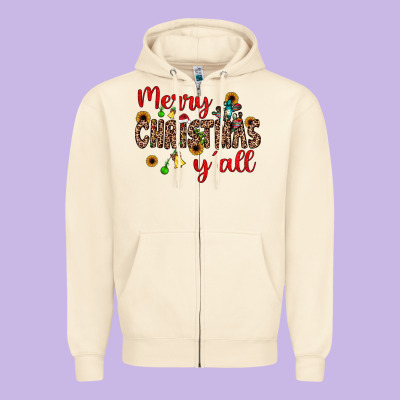 Merry Christmas Y'all Zipper Hoodie Designed By Jahusdesignshop