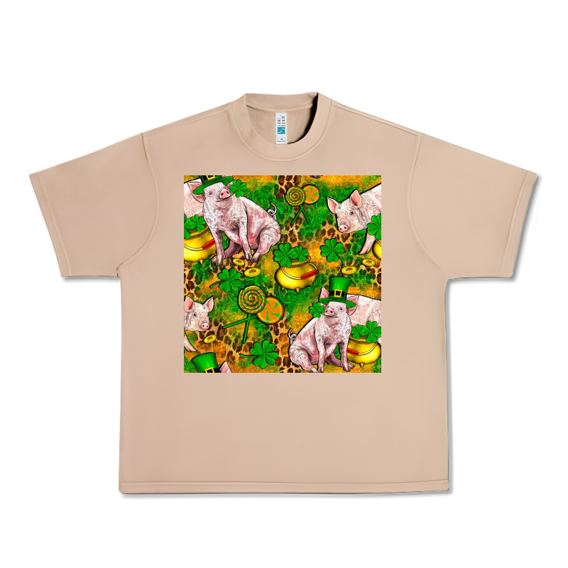 St Patricks  Day Pig With Candy And Pot Of Gold  Seamless Pattern Urban Heavy Tee by FaDigitalArtStudio | Teevron