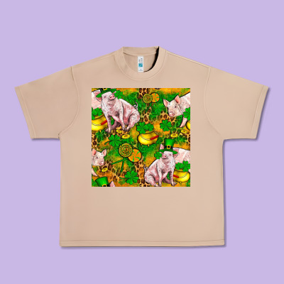 St Patricks  Day Pig With Candy And Pot Of Gold  Seamless Pattern Urban Heavy Tee Designed By Fadigitalartstudio