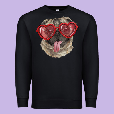 Pug With Love Glasses Premium Sweatshirt Designed By Ranaportraitstore